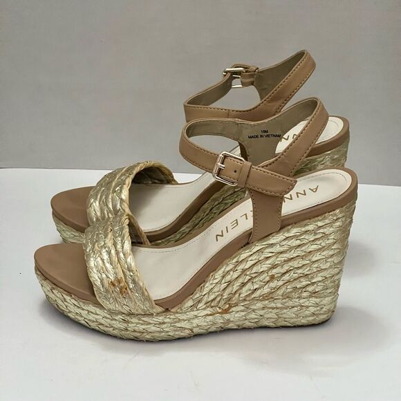 Anne Klein Lina Espadrille Wedge Shoes Women’s‎ 10 Gold Woven Metallic Designer - Picture 6 of 16